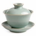 Gaiwan traditionnel gravé avec couvercle et soucoupe - Vert Céladon