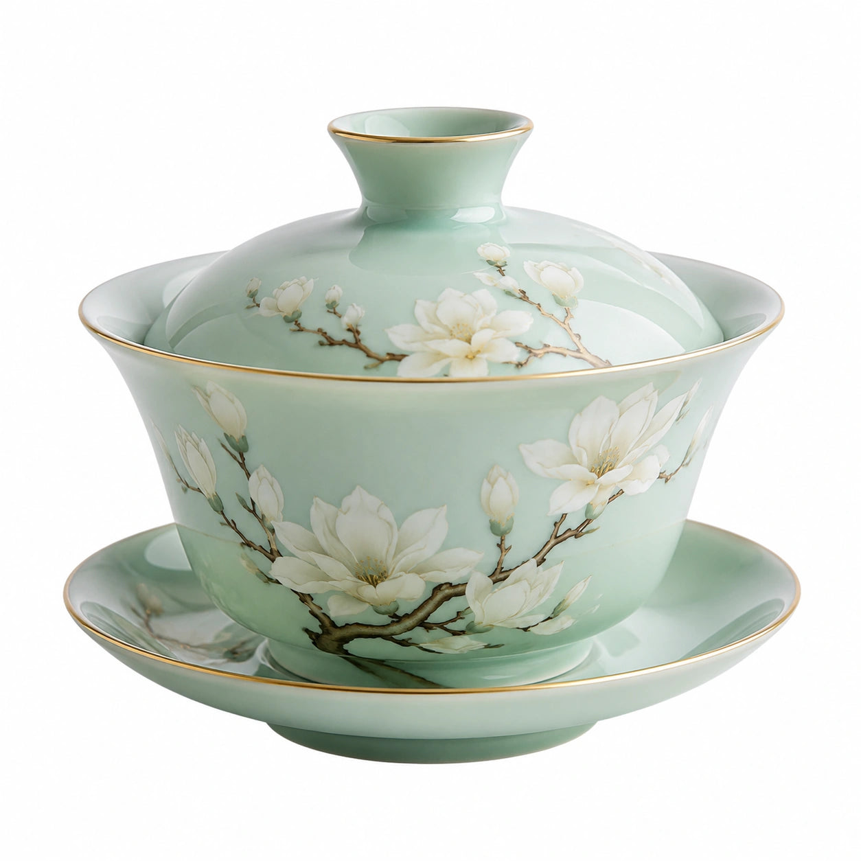 Gaiwan traditionnel en porcelaine vert clair