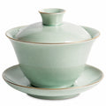 Gaiwan en céramique émaillée avec motif de bambou - Vert