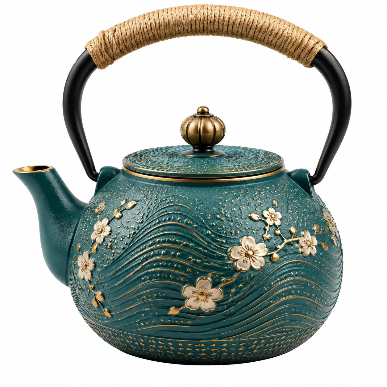 Théière en Céramique Rayée avec Couvercle Doré Vert