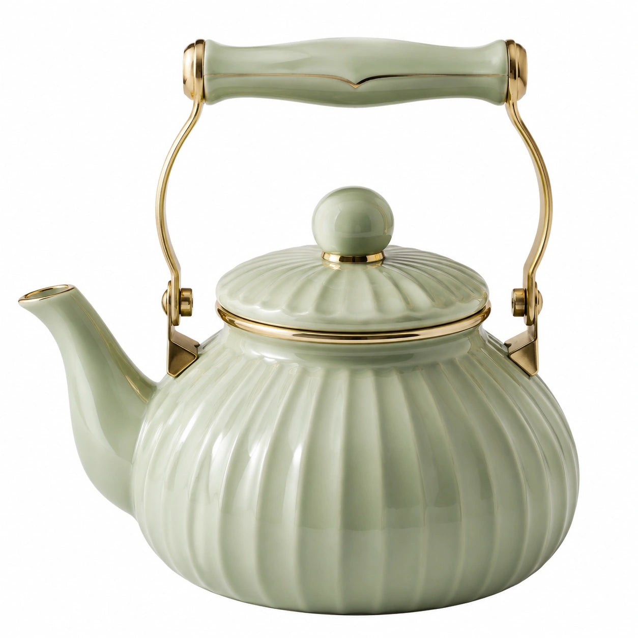 Théière en céramique beige avec anse en bambou