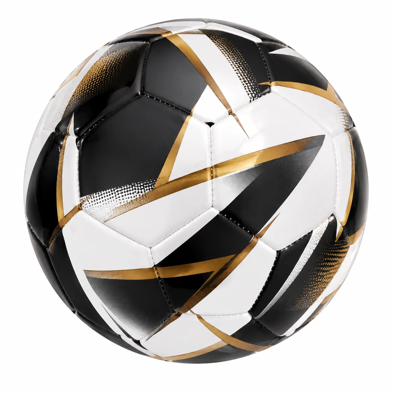 Ballon de football noir, blanc et doré avec motif géométrique, 69 cm