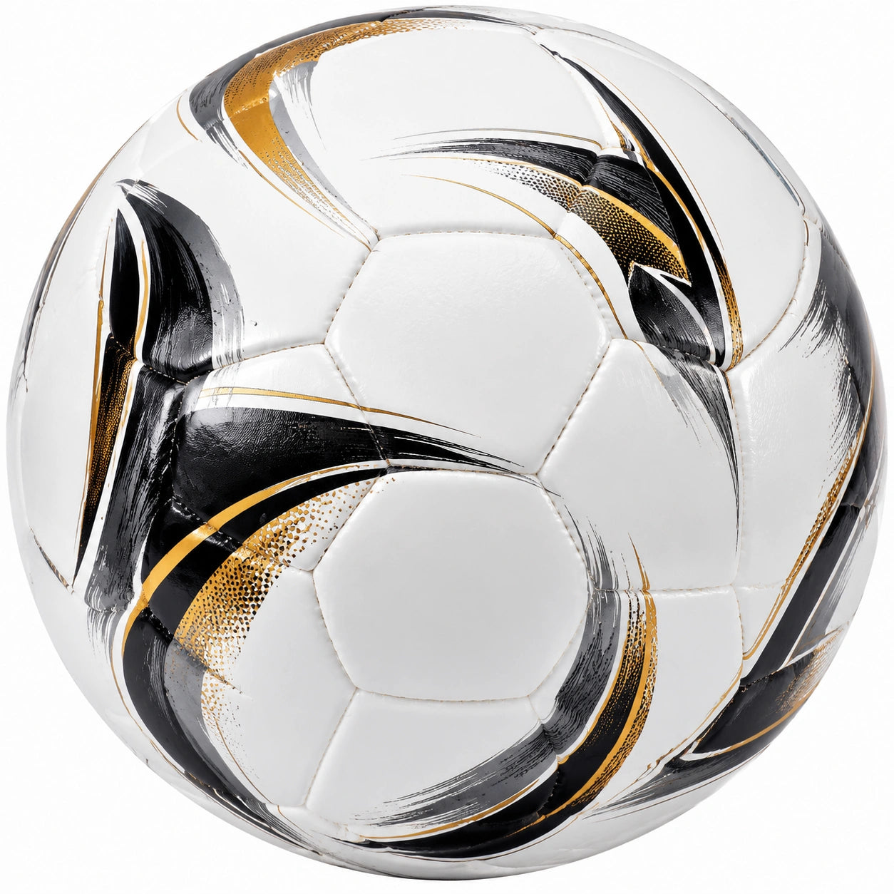 Ballon de football blanc avec détails noirs et dorés