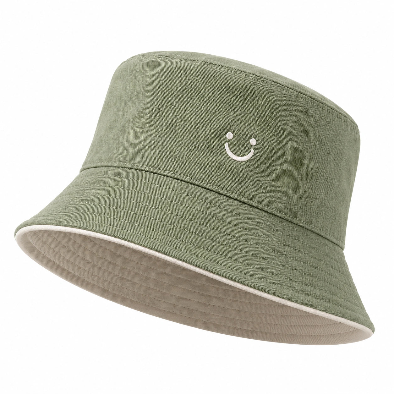 Chapeau bob avec sourire brodé vert kaki
