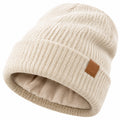 Bonnet en tricot doublé polaire beige