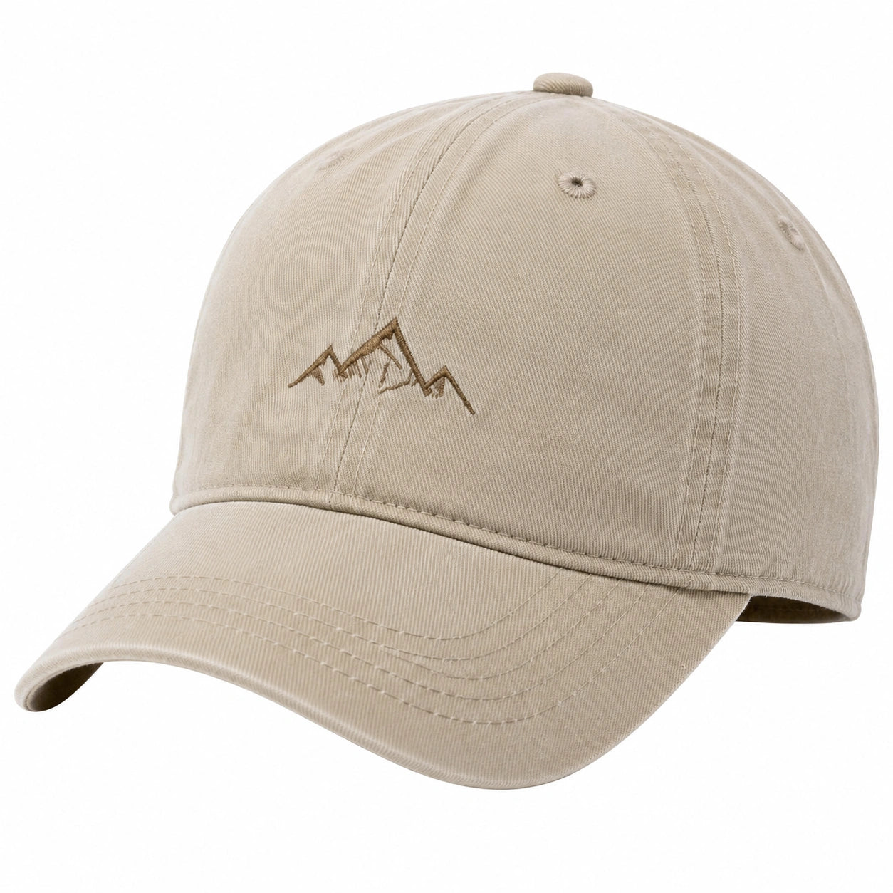 Casquette Beige Brodée avec Motif de Montagne