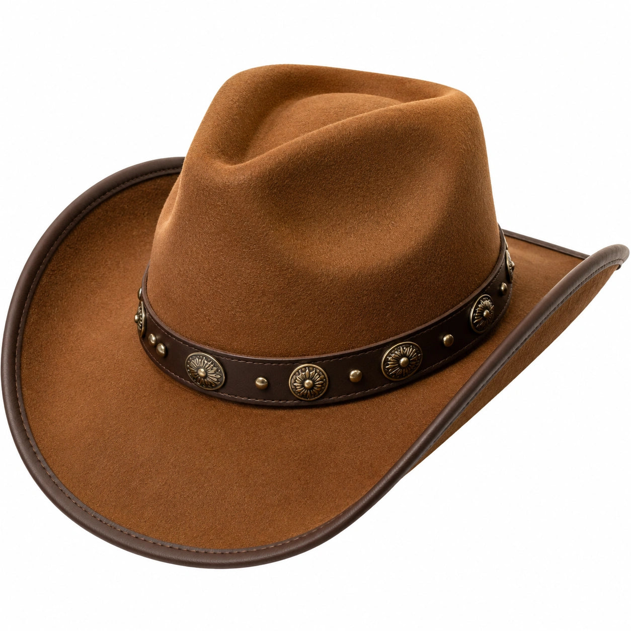 Chapeau Cowboy Classique Marron avec Détails en Métal