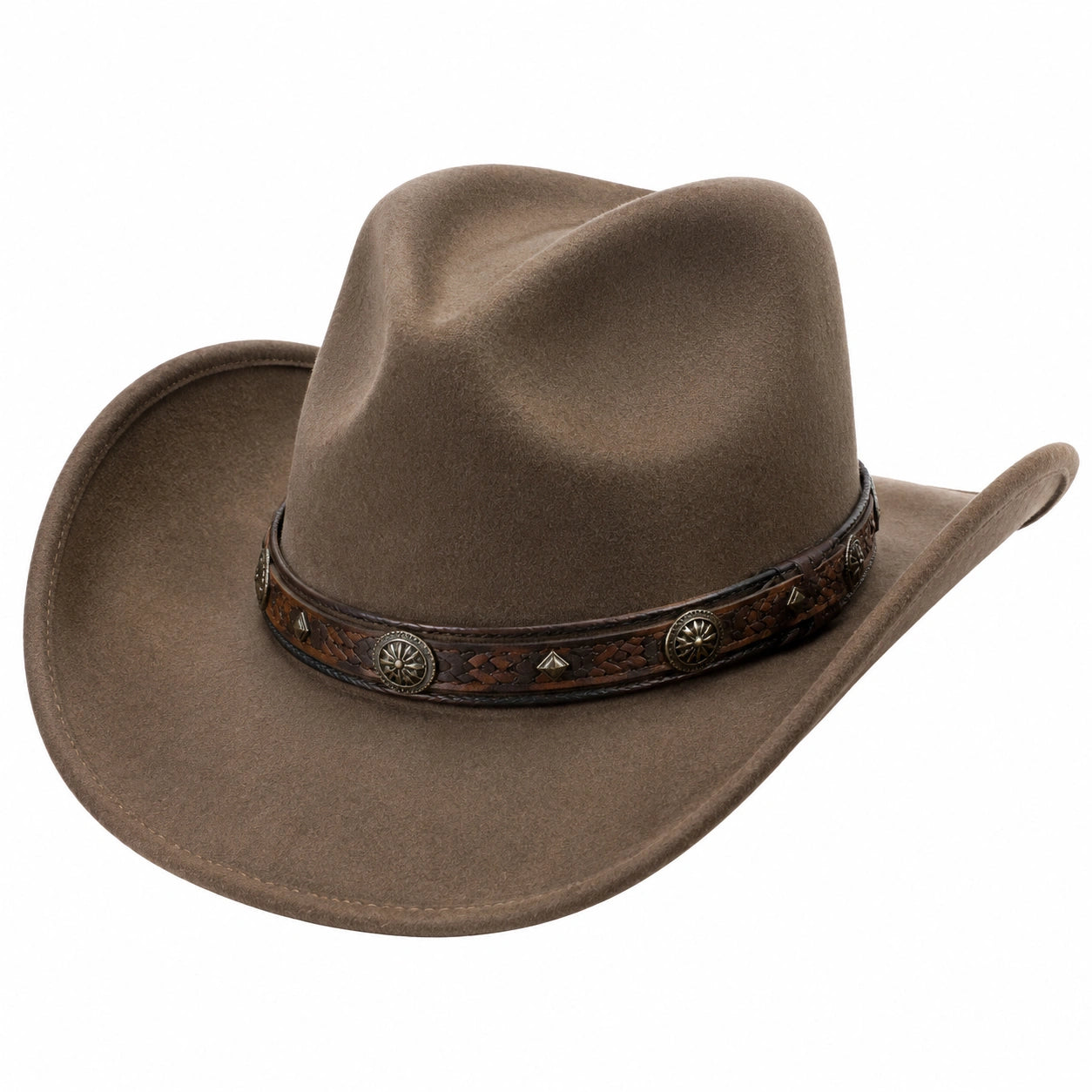 Chapeau Cowboy Classique avec Bandeau Gravé Beige