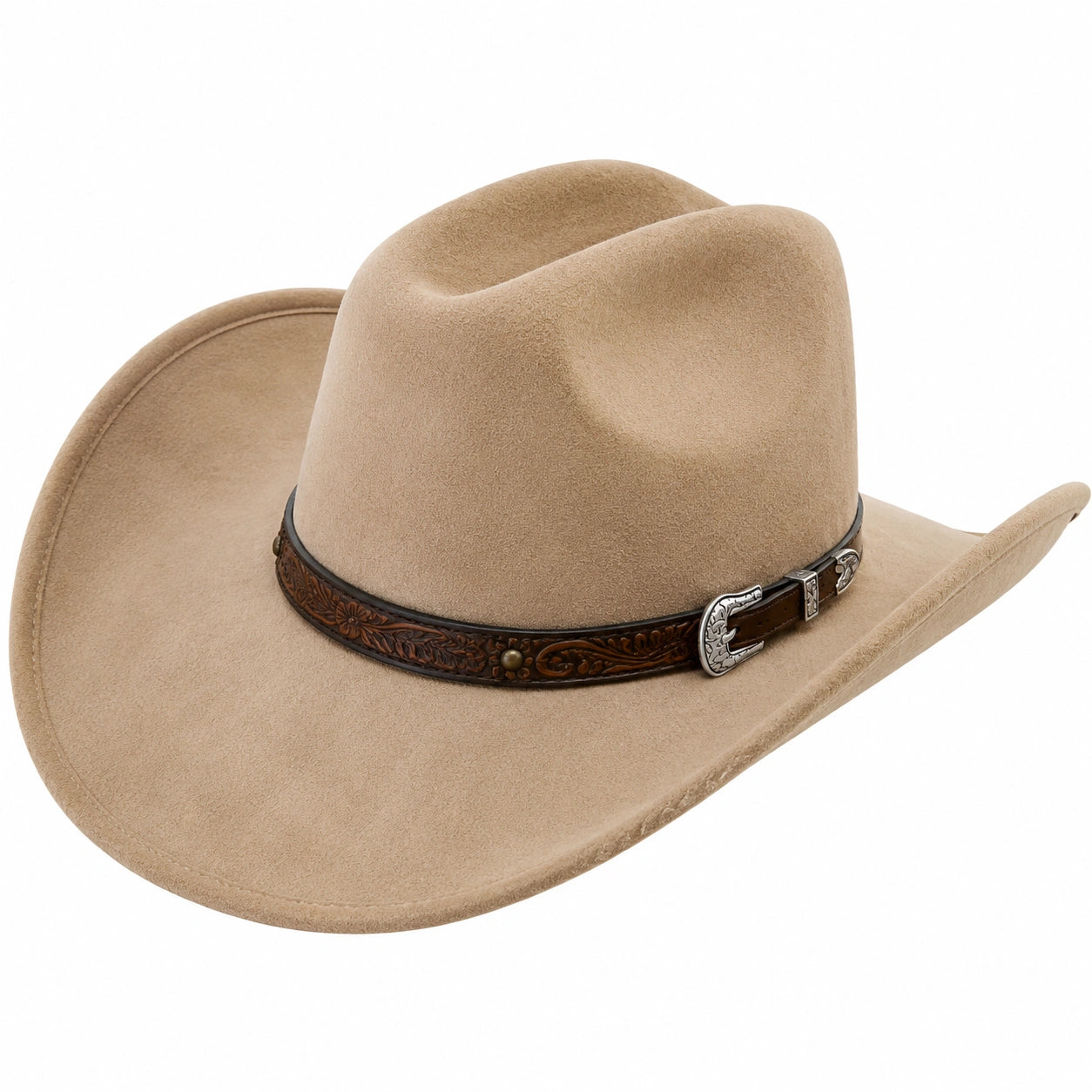 Chapeau Cowboy Élegant Beige avec Médaillons
